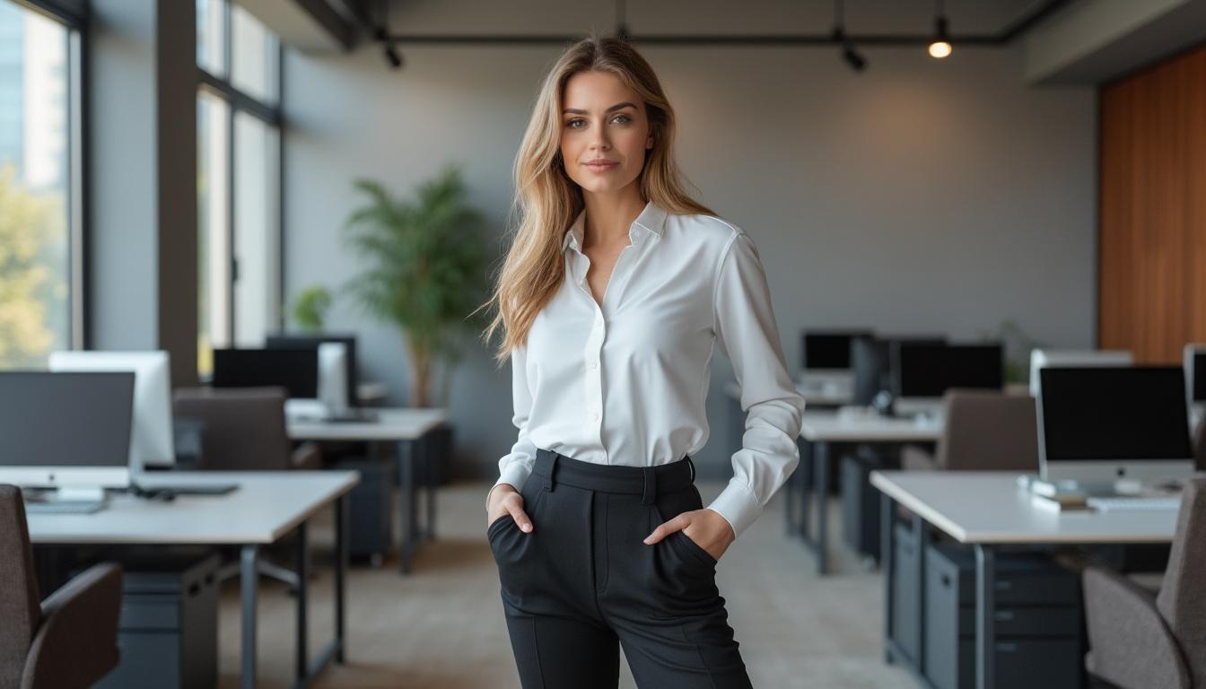 découvrez notre sélection de pantalons de travail pour femme alliant confort, fonctionnalité et style pour sublimer votre silhouette tout en restant professionnelle au bureau.