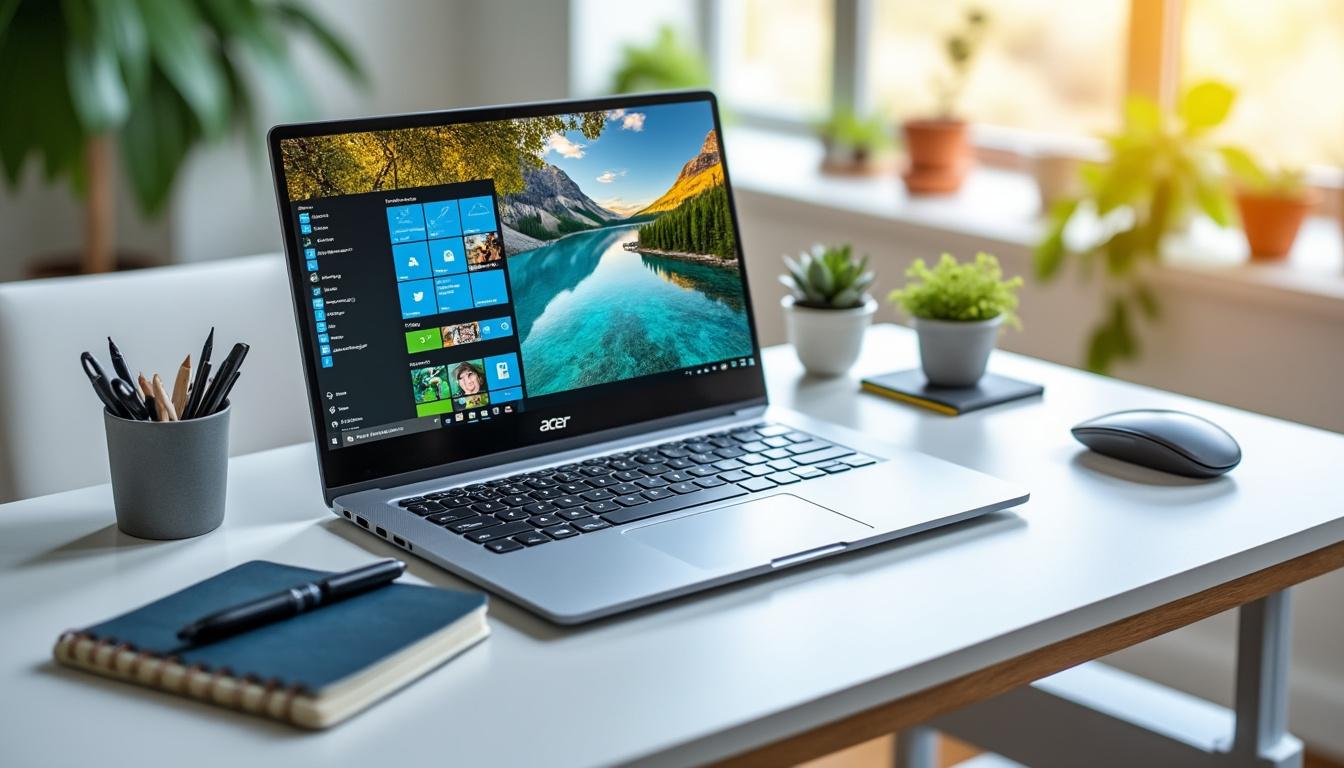 découvrez l'ordinateur portable acer 14 pouces full hd, idéal pour le télétravail avec performance, portabilité et qualité d'écran optimisée pour vos journées professionnelles à domicile.