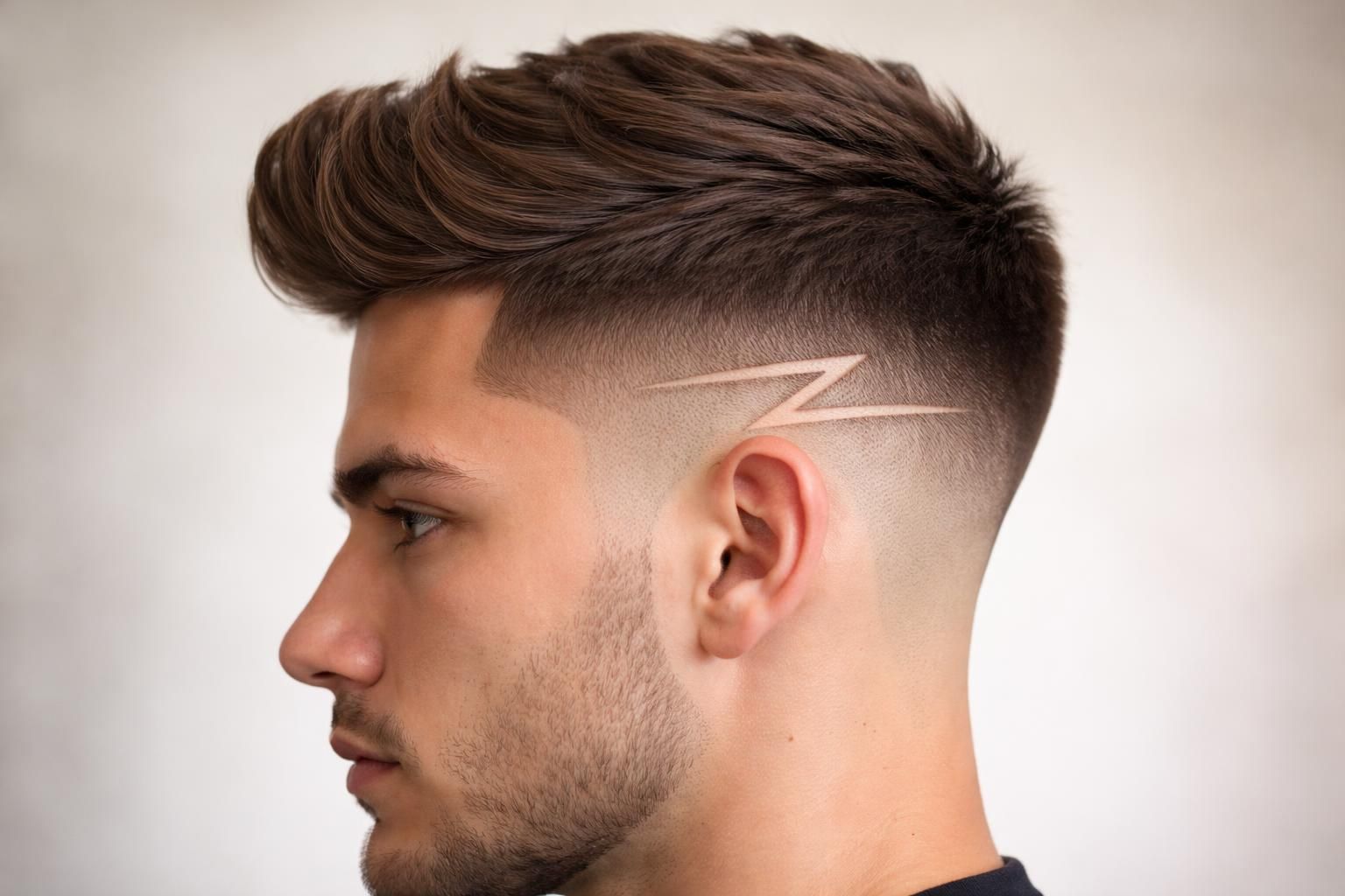 découvrez un dégradé masculin subtil rehaussé d'un trait stylisé en forme de z pour un look moderne et élégant.