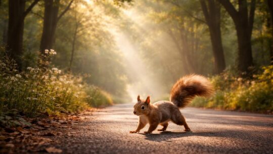 La signification spirituelle de voir un écureuil traverser la route : un message de l&rsquo;univers à ne pas ignorer